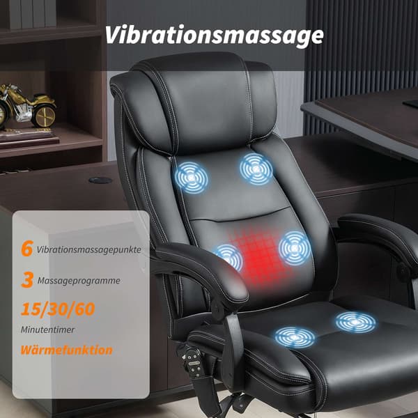 Ergonomisk kontorstol med massage, fodstøtte, sort læder