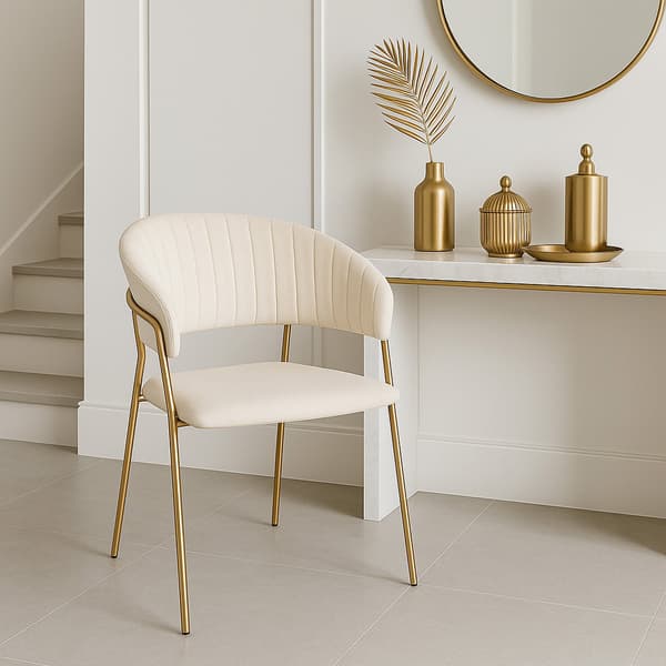 Sammetsmatstol, beige med guldfärgade ben