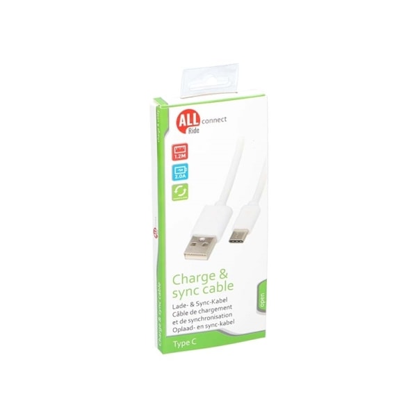 Allride Connect 2.0 latauskaapeli USB-USB-C, 1,2 m, valkoinen