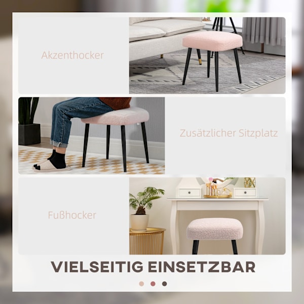 Fotpall Pall Fyrkantig dressing Pall Fotstöd med Cashmere Look Stålben för Vardagsrum Sovrum Rosa
