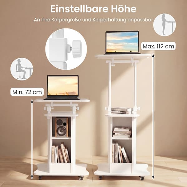 Mobilt ståbord med hjul, vippebord, 72-112 cm