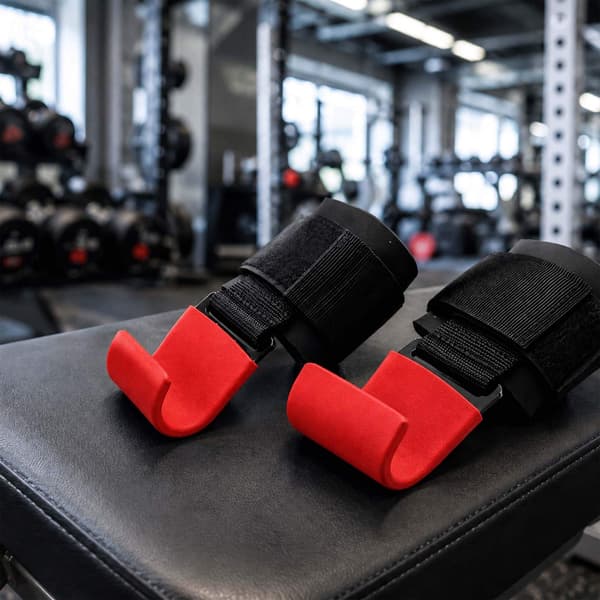 Handledskrokar för tyngdlyftning, set om 2, neoprenvaddering, svart/röd, 150 kg