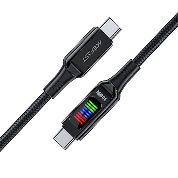 USB-C - USB-C kabel 100W med display 1,2m sort