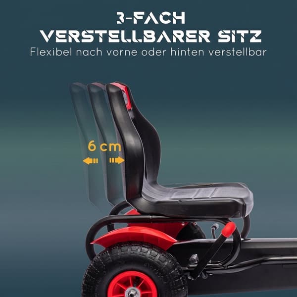 Børne-gokart med håndbremse, justerbart sæde, rød