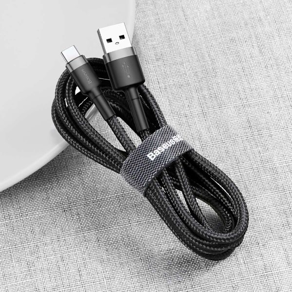 Kestävä joustava kaapeli USB-C QC3.0 3A 1M musta ja harmaa