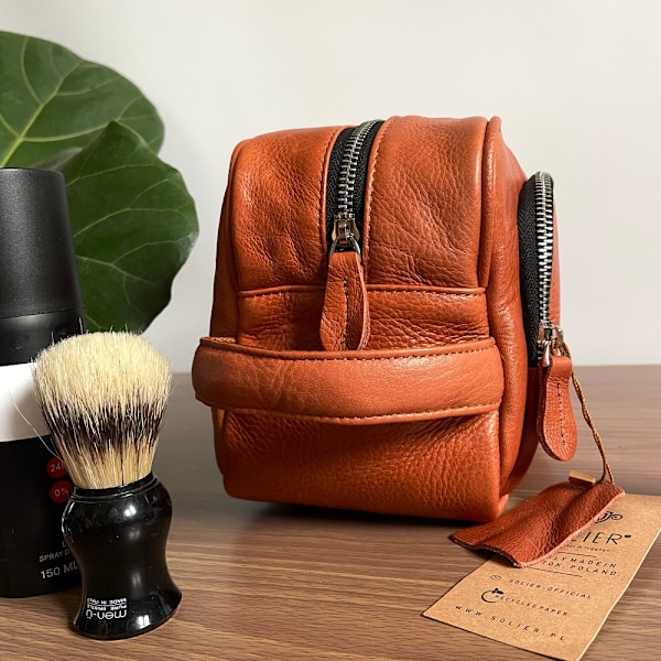 Elegant kosmetiktaske i læder SK04 Solier brun vintage