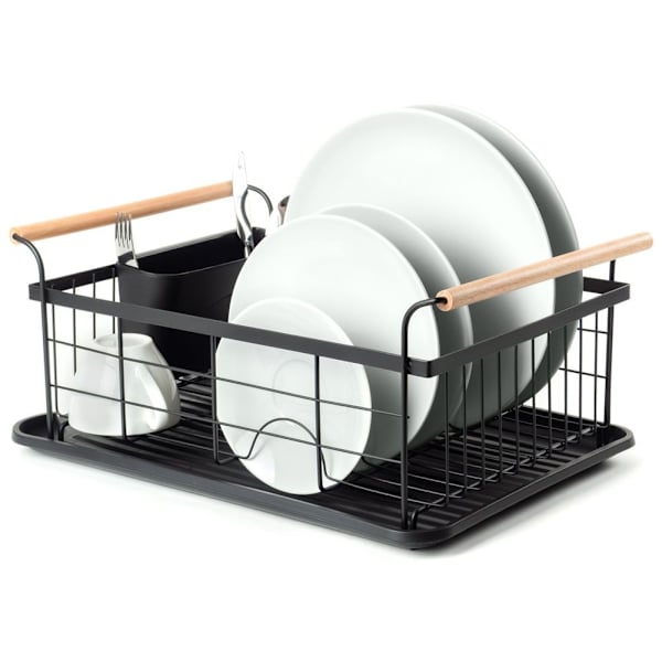 Elegant svart diskställ med droppbricka och plats för allt