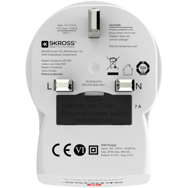 Reseadapter Europa till UK m.fl. 2xUSB-A 12W Jordad