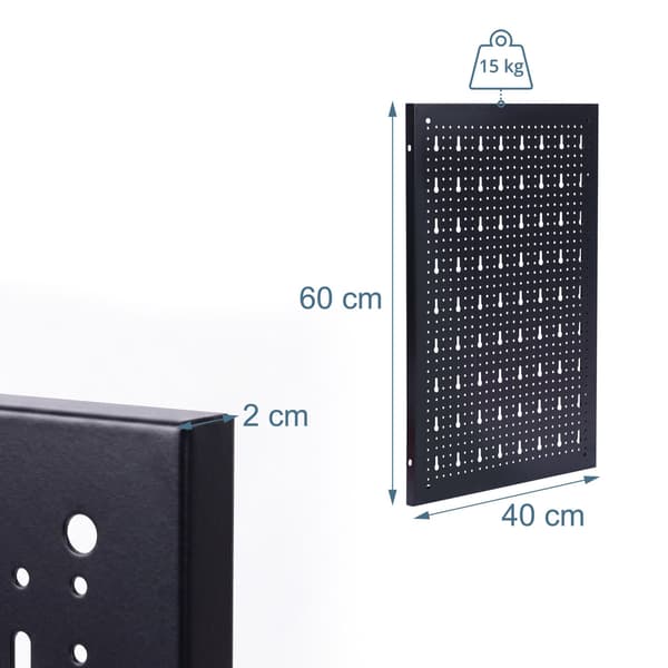 Verktygsorganiseringsset i stål, väggmonterad, pegboard