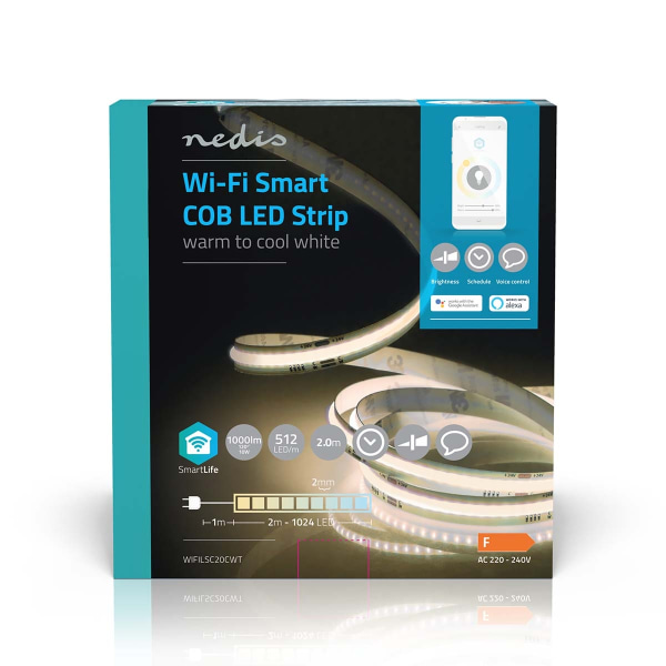SmartLife LED-Remsa | Wi-Fi | Varm till cool vit | COB | 2.00 m | IP20 | 2700 - 6500 K | 1000 lm | Android™ / IOS