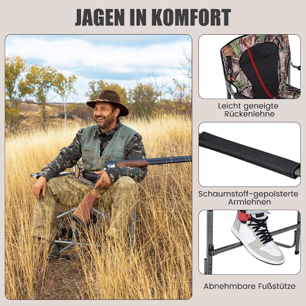 Hopfällbar hög jaktstol Robust överdimensionerad regissörsstol med sidobord Lastkapacitet 150 kg