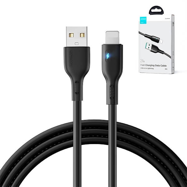 iPhone kabel med LED indikator USB - Lightning 2.4A 2m sort