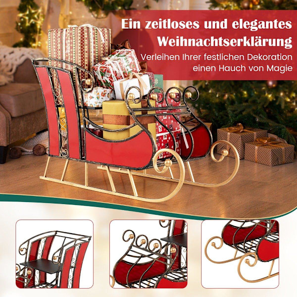 Dekorativ metalslæde juleslæde til jul 93 x 41 x 59 cm rød