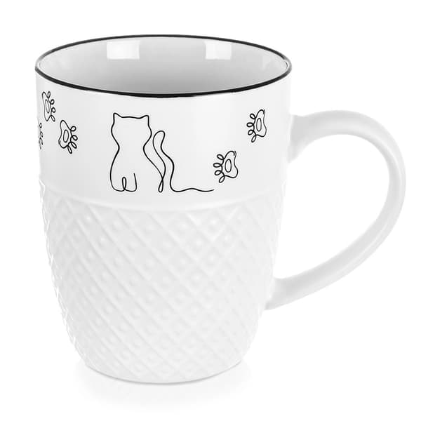 Porslinsmugg med kattmotiv, 380 ml, Vit