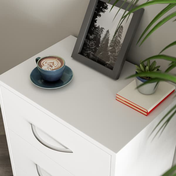 Natbord med LED, 3 skuffer, hvid MDF, 54x39x28cm