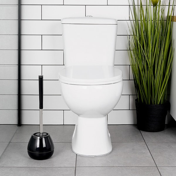 Silikone toiletbørste med stativ og tang sort 42 cm