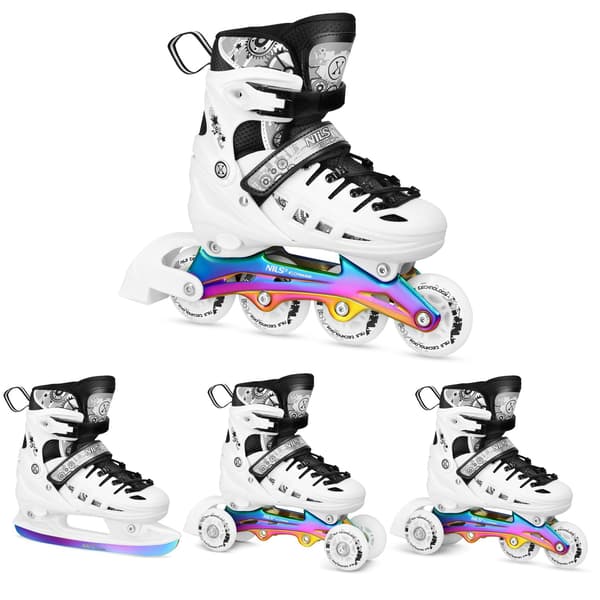 Inline/skridskor, 4-i-1, vit LED, storlek S (31-34)