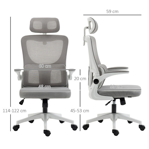 Kontorstol Ergonomisk Højdejusterbar Skrivebordsstol Justerbar Armlæn Pude Vippefunktion Lændestøtte Mesh Grå