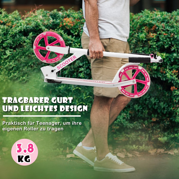 Scooter scooter sammenfoldelig sparkescooter højdejusterbar 100 kg lastekapacitet sparkescooter med 2 LED hjul pink