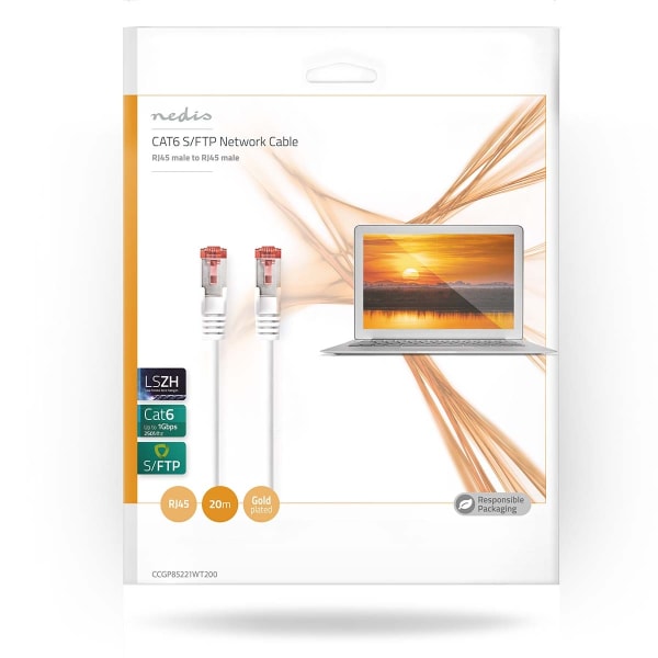 CAT6 Nätverkskabel | RJ45 hane | RJ45 hane | S/FTP | 20.0 m | Rund | LSZH | Vit | Kuvert