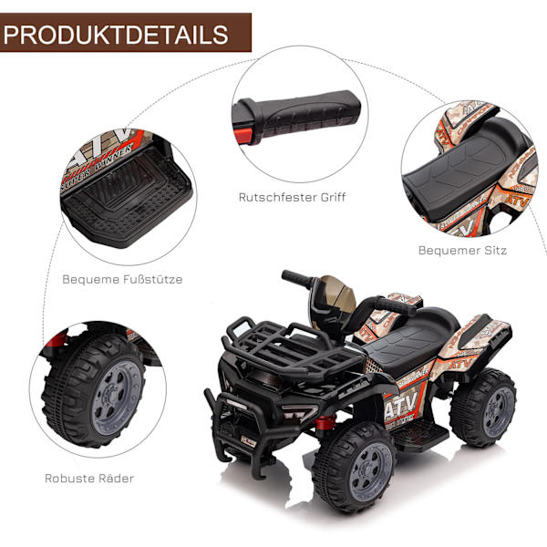 Mini Electric Quad Barn Elektrisk Atv Led Framljus Barnfordon För 18-36 Månader Barn Metall Pp Plast Svart 70 X 42 X 45 Cm