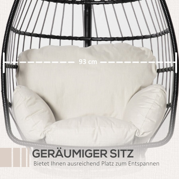 Hängande Stol Hängande Korg Med Ram Hängande Gung Hängande Stol Med Kudde Korg Hopfällbar Metall Svart + Krämvit 101 X 101 X 188 Cm
