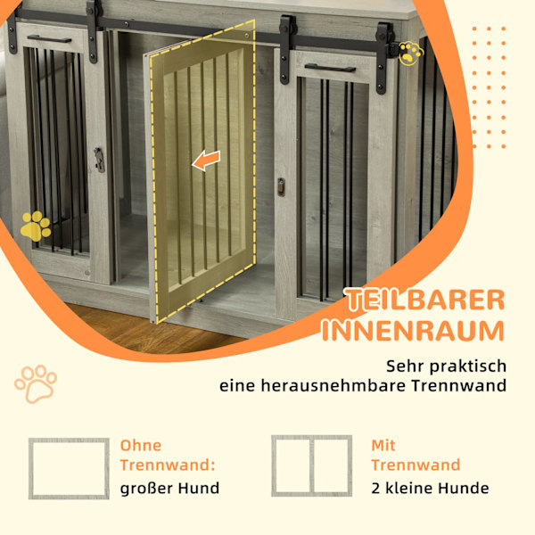 Hundebur, kæledyrsbur, Hundehus med mulighed for to rum til mellemstore hunde, Hundebur med dobbeltdøre, Hundehus, Grå, 120 x 60 x 88,5 cm Aosom