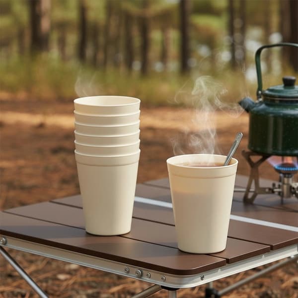 Plastmuggset, krämfärgad, 300 ml, 6 delar