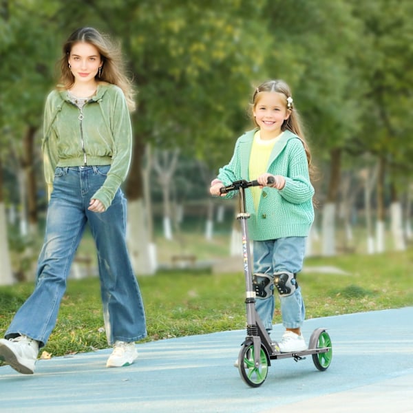Sparkcykel Barns hopfällbar barnsparkcykel med justerbar styrhöjd, 2 stora hjul, bakre stänkskyddsbroms, sparkskoter för barn från 6-12 år Grön