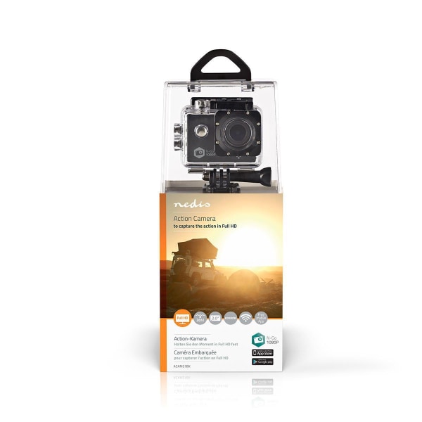Action Cam | 1080p@30fps | 12 MPixel | Vandtæt op til: 30.0 m | 90 min | Wi-Fi | App tilgængelig til: Android™ / IOS | Montering inkluderet | Sort