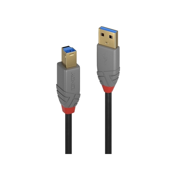 Lindy 36743, 3 m, USB A, USB B, USB 3.2 Gen 1 (3.1 Gen 1), 5 Gbit/s, musta, harmaa