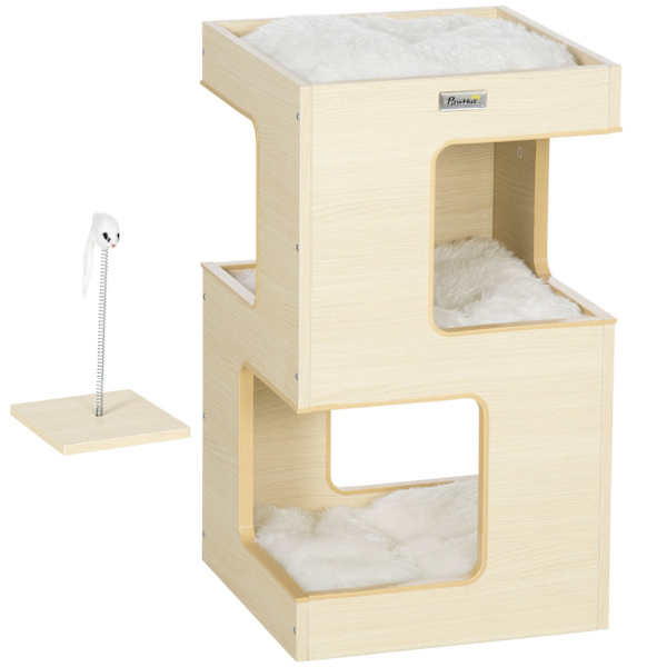Cat Cave 3-Tier Cat Cabinet Pude Indendørs Cat House Kattehus Legetøj Eg 34X34X60 Cm