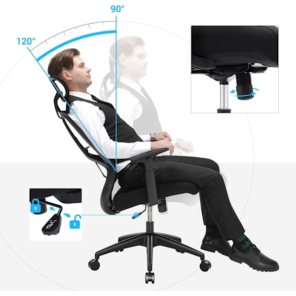 Ergonomisk kontorstol med justerbar nakkestøtte
