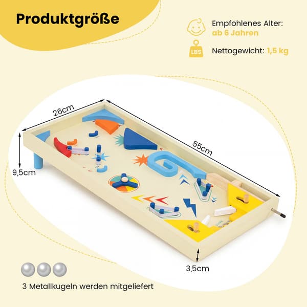 Puinen flipperipeli lapsille, 3 palloa, MDF, 6+ vuotiaille