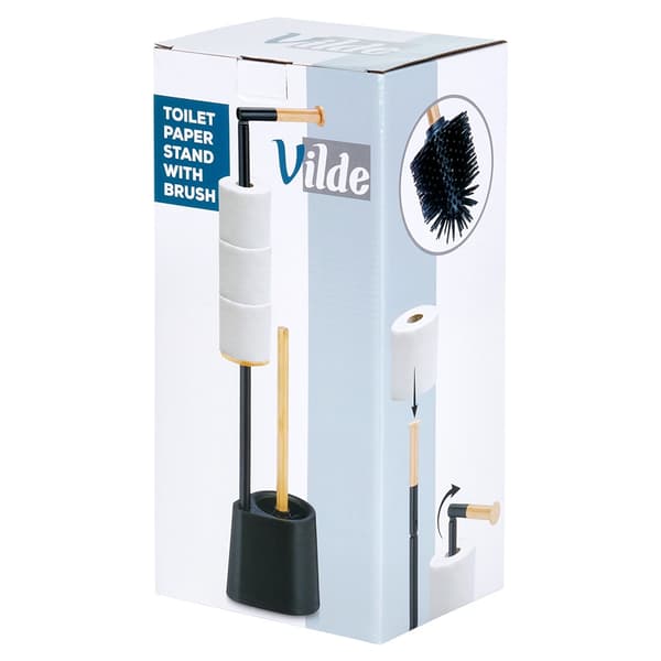 Toiletpapirholder med børste, sort, 66 cm