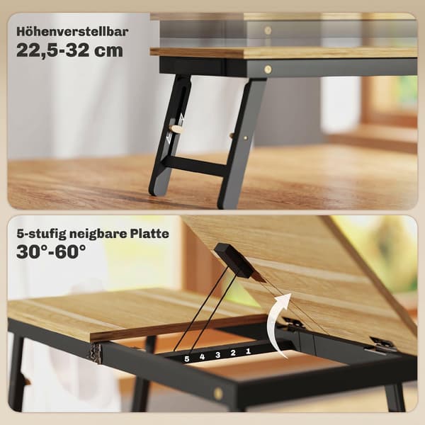 Justerbart laptop-sengebord med skuffe, foldbart