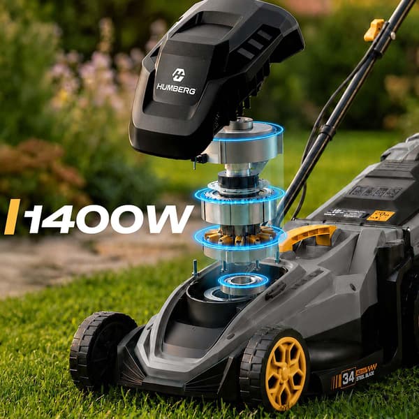 Elektrisk plæneklipper, 1400W, 34 cm klippebredde