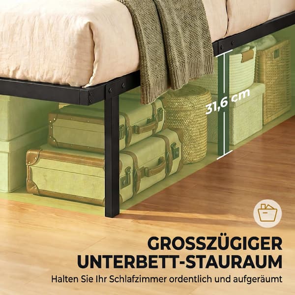 Metal sengestel 140x200 cm, Opbevaring under sengen, Lameller