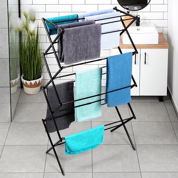 Svart metall vertikalt utdragbart tvättställ 43-75x37,5x139 cm