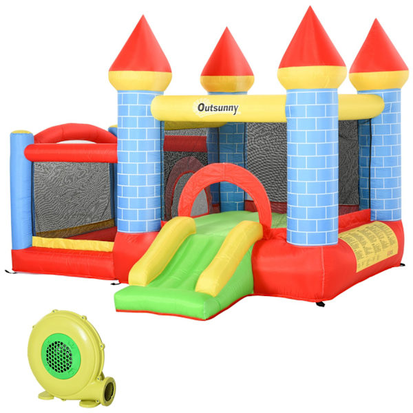 Bouncy Castle Liukumäellä Ja Uima-Altaalla Puhallettava Leikkilinna 3 Lapselle, Oxford & Polyesteri Kangas, Punainen+Sininen+Vihreä, 3-8 Vuotta