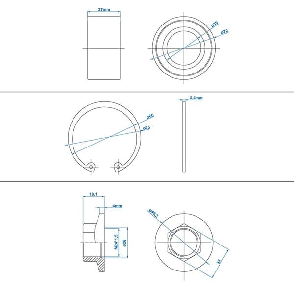 Kompakt lejesæt 39/72x37mm universal