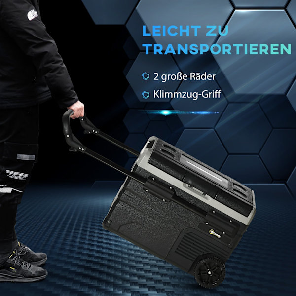 Car Cooler Box 40L Led-Valolla, Kompressoriautojääkaappi, Kuljetuspyörät, 12/24V Dc Ja 110-240V Ac, Harmaa+Musta