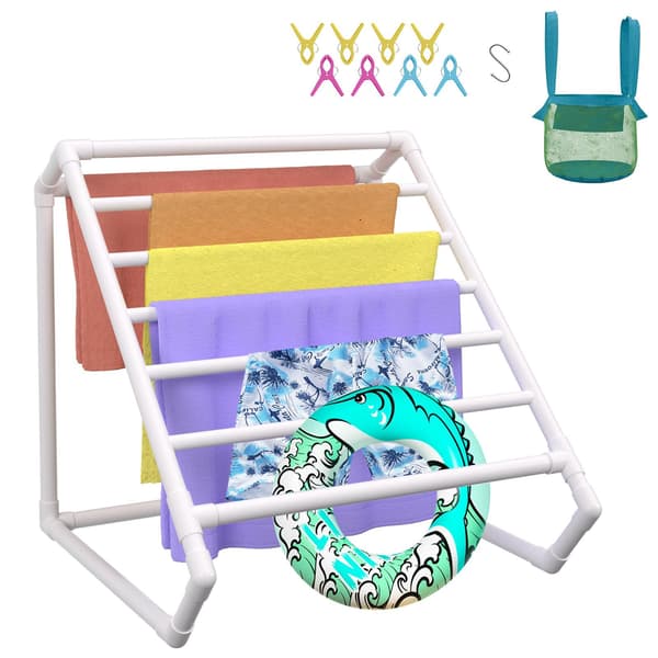 Handduksställ för pool, 8 stänger, fristående PVC, vit