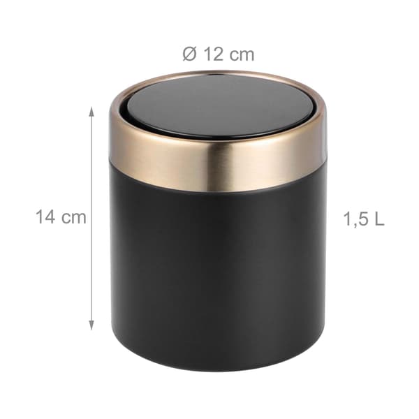 Mini bordsavfallsbehållare, 1,5 l, svart – svängbart metallock
