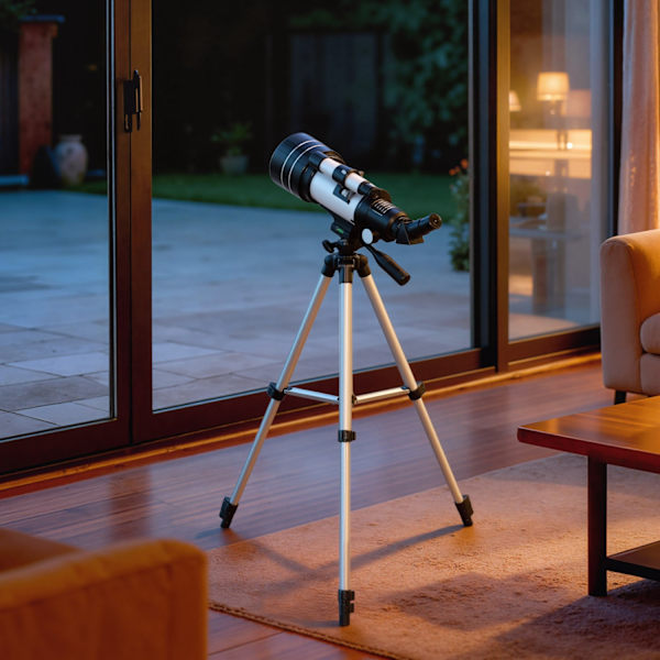 Teleskop med 70 mm lins, justerbart stativ, silver