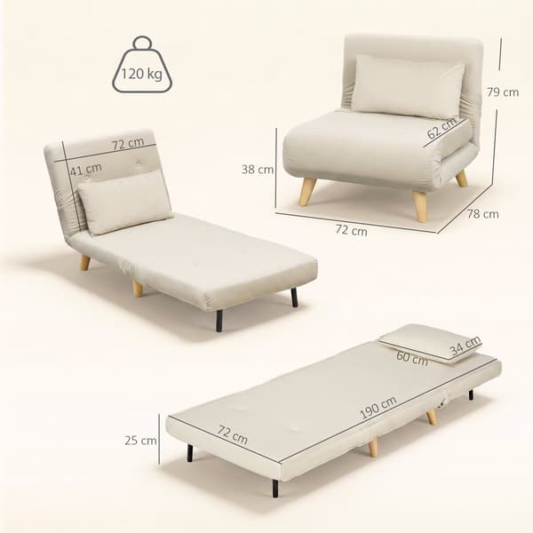 Konvertibel 3-i-1 bäddsoffa, justerbart ryggstöd, beige