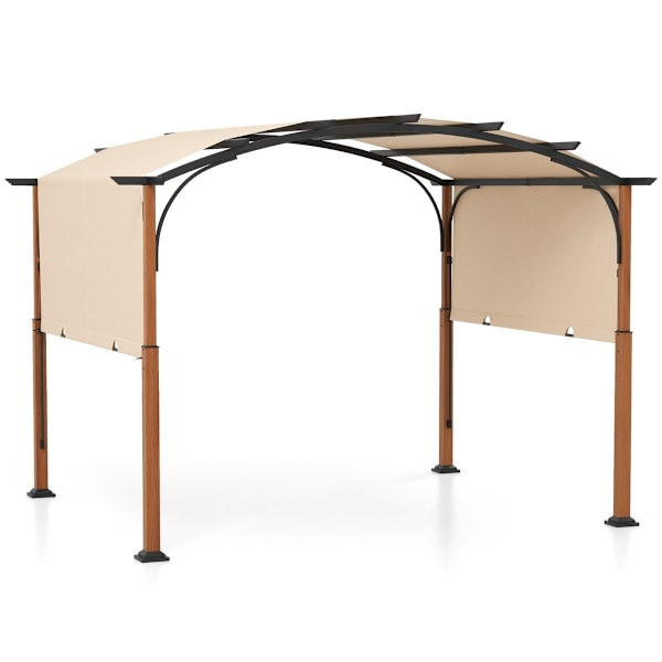 3,6 x 3 m pergola med infällbart tak Vattentätt stabil vintertät Gazebo Beige