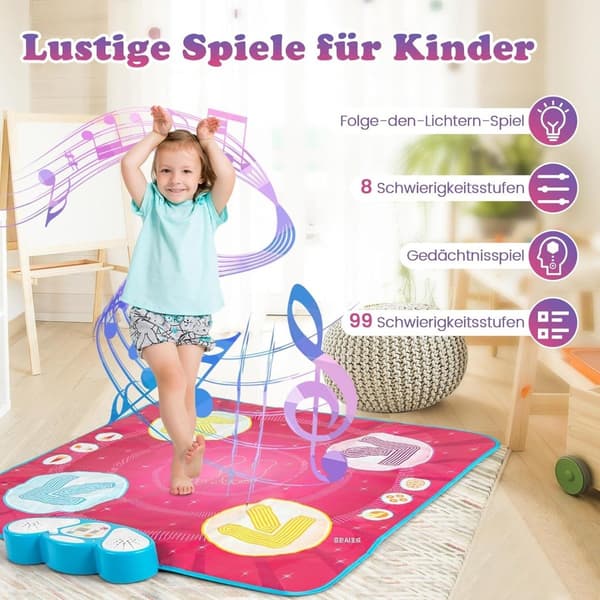 Dansemåtte til børn med LED-lys og huskespil