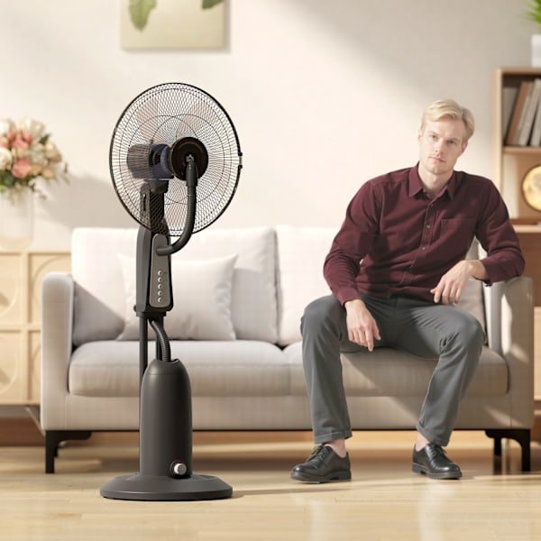 Vesijäähdytyspuhallin, jalustapuhallin säädettävällä suihkusumulla, 3 nopeutta, 3 L vesisäiliö, 75° värähtelevä, 90 W vesituuletin pyörillä, 125 cm |