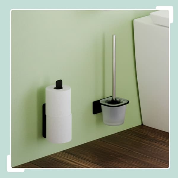 Selvklæbende toiletrulleholder, matsort, plads til 2 ruller
